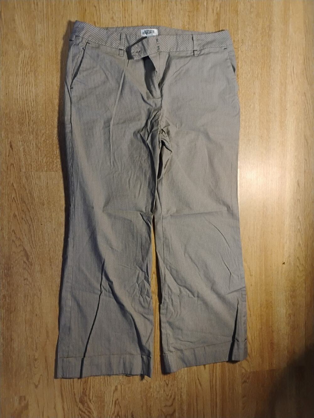 LOFT Striped Linen Blend Paper Bag Pants Women's 14p